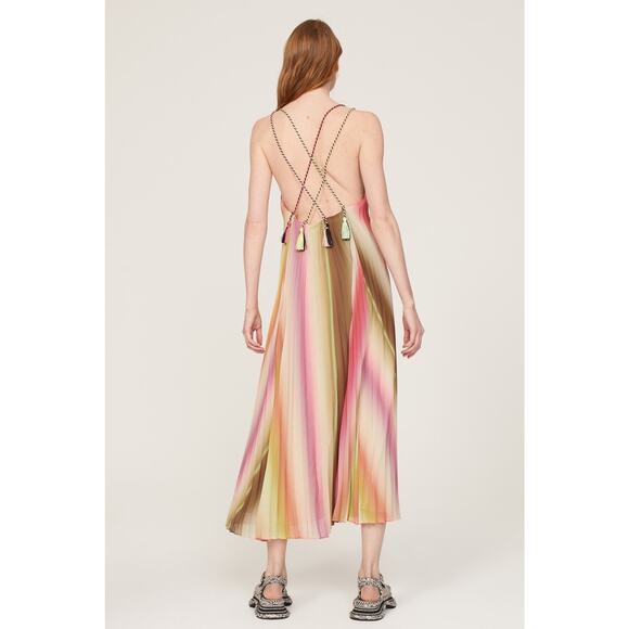 SCOTCH AND SODA Multicolored Twist Tassels Accordion Pleated Midi Dress Size 38 - Picture 2 of 13